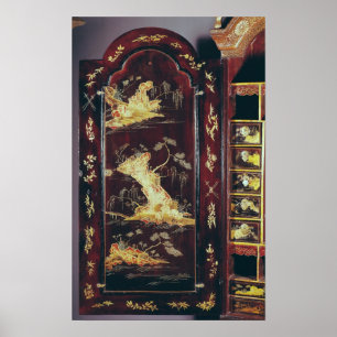 Skrivbord som dekoreras med kinesisk lacquer poster