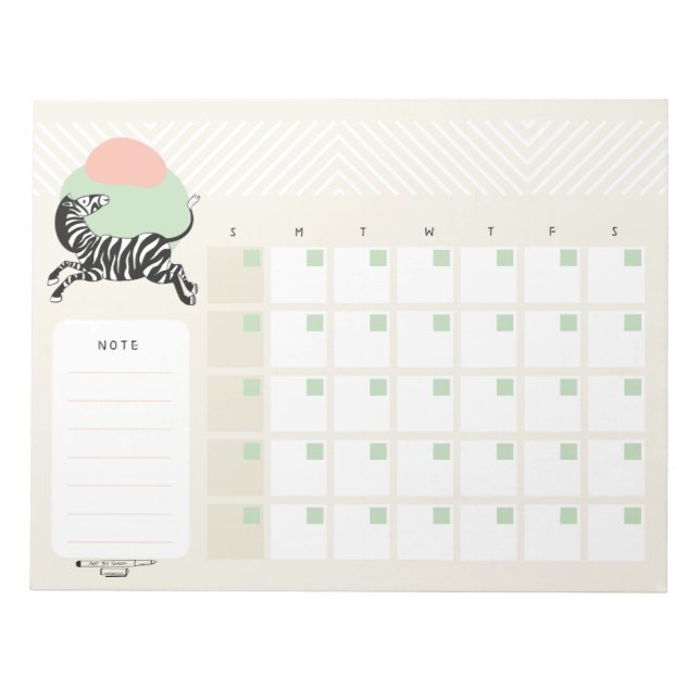 Skrivbords kalender anteckningsblock med zebra-mot (Framsida)