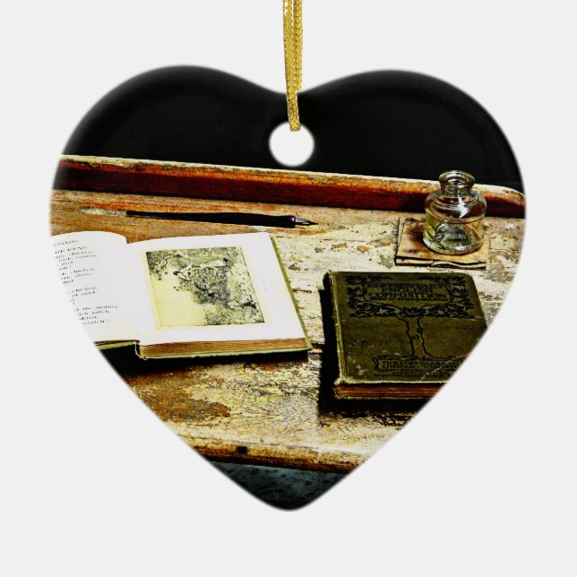 Skrivbords- vintage - studentskrivbord julgransprydnad keramik (Framsidan)