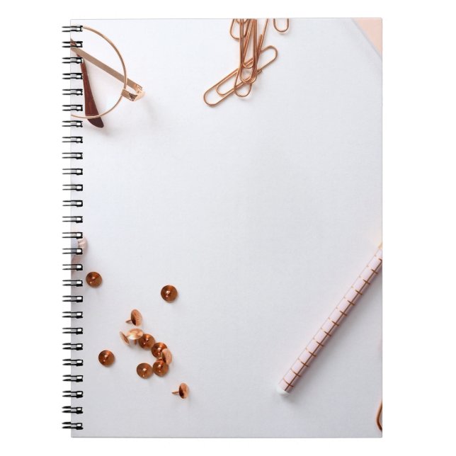 Skrivbords white flatlay kontor anteckningsbok (Framsidan)