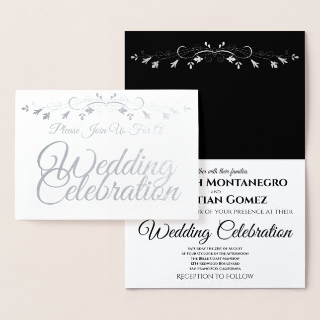 Skrivbordsinbjudan till Silver Foil Elegant  Folierat Kort (Display)