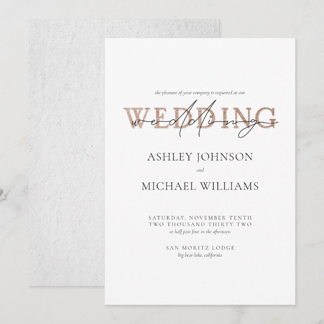 SKRIVBREDD Bröllop i COPPER-TYPOGRAFI Inbjudningar (Fram/baksida)