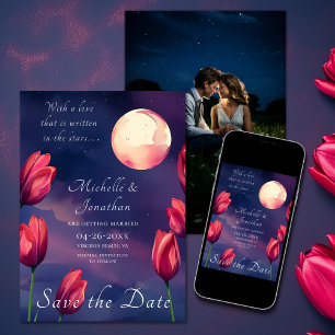 Skriven i Stars Måne och Tulips Photo Bröllop Spara Datumet