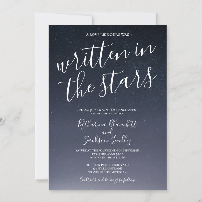 Skriven i Stars Night Himlar Bröllop Inbjudningar (Framsida)