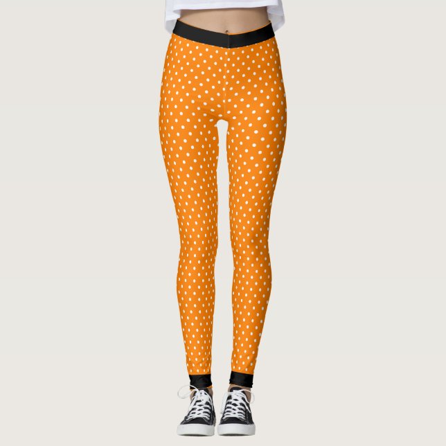 SKRIVEN ORANGE POLKA DOT LEGGINGS MED SVART (Framsida)