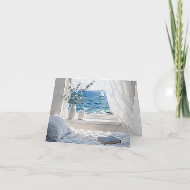 Skrivkort Havsutsikt från ett sovrumsfönster Kort (Framsida)