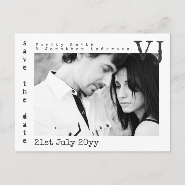 Skrivmaskin Font Rädda Datum Bröllop LÄGG TILL FOT Meddelande Vykort (Framsida)