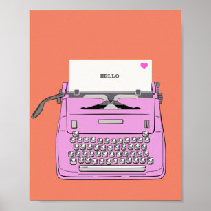 Skrivmaskin för rosa och Orange Retro Vintage Poster
