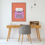 Skrivmaskin för rosa och Orange Retro Vintage Poster<br><div class="desc">Skrivarskrivare för vintage i rosa och orange,  anpassade med texten.</div>