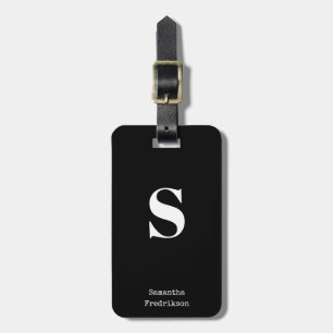 Skrivmaskin för Solid Black White Monogram Namn Sn Bagagebricka