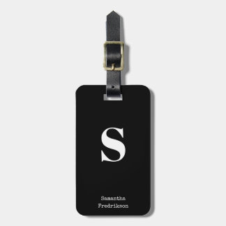 Skrivmaskin för Solid Black White Monogram Namn Sn Bagagebricka