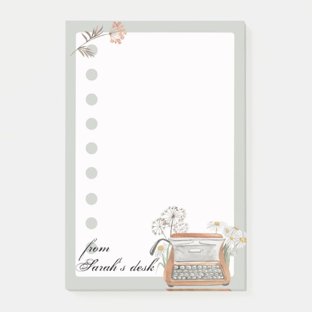 Skrivmaskin och blommor Pappra anteckningar efter  Post-it Block (Framsida)