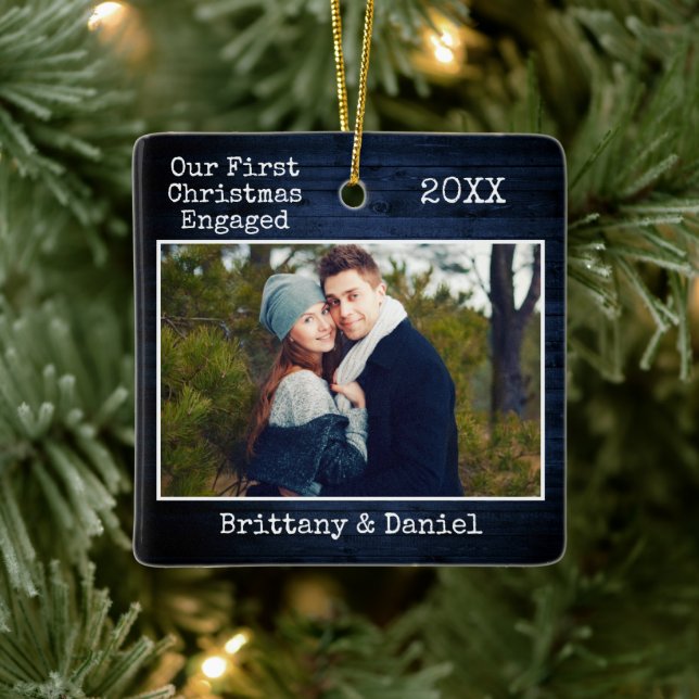 Skrivmaskin Text Blue Wood First jul Engted Julgransprydnad Keramik (Träd)