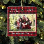 Skrivmaskin Text God jul Family Photo Play Julgransprydnad Keramik<br><div class="desc">Modern Trendig Typewriter Text Simple Minimalist,  God jul Family Photo Ceramic Ornament - Red Buffalo Play</div>