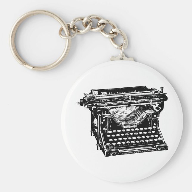 Skrivmaskin under trä nyckelring (Framsidan)