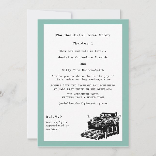 Skrivmaskin-Vintage Lesbisk Bröllop Inbjudningar (Framsida)