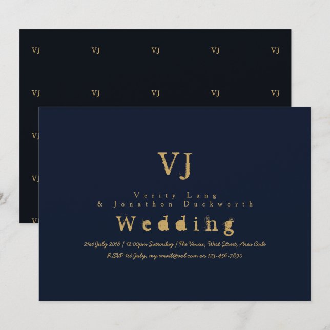 Skrivmaskinsbröllopsinbjudan Guld Bläck Modern Inbjudningar (Fram/baksida)