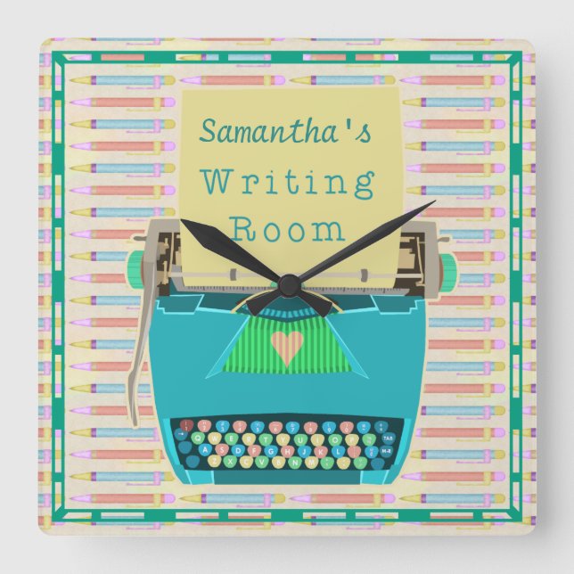 Skrivmaskinsformat skrivrumsförfattare Personlig f Fyrkantig Klocka (Framsida)