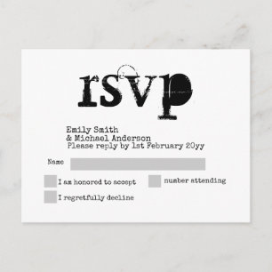 Skrivmaskinsskrift RSVP Bröllopskort LÄGG TILL Ext Inbjudan Vykort