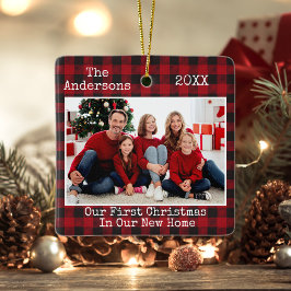 Skrivmaskinstext, första jul - nytt hem julgransprydnad keramik