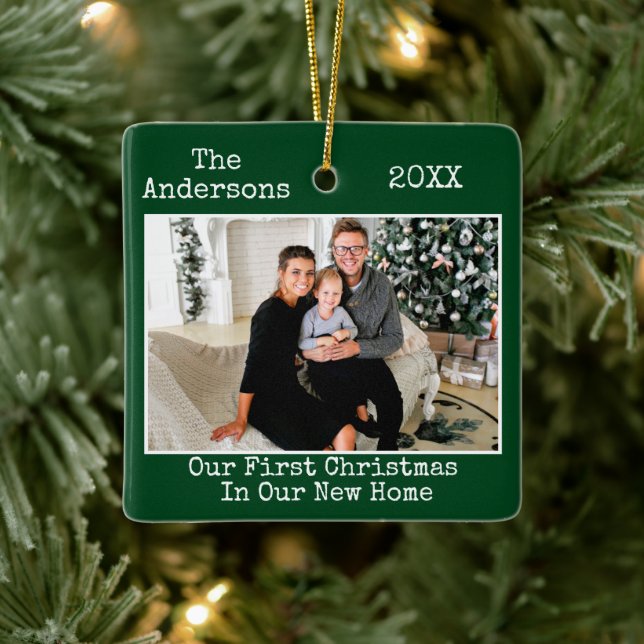 Skrivmaskinstext Första julen Nytt hem Foto Julgransprydnad Keramik (Träd)