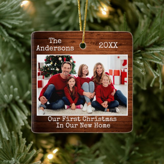 Skrivmaskinstext Trä Första julen Nytt hem Julgransprydnad Keramik (Träd)