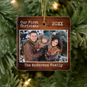 Skrivmaskinstext Wood First jul Family Photo Julgransprydnad Keramik
