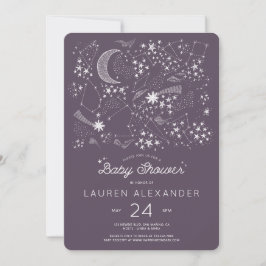 Skrivna i Stars Baby Shower Eggplant Inbjudningar