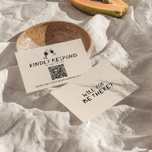 Skrivna ritade Retro-handglas QR-kod Bröllop OSA Kort (Skapare uppladdad)