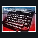 Skrivprogram med skrivmaskin Blue Red Pop Art Post Poster<br><div class="desc">En coola retro-popup-design för skribenter i blått och rött med en vintage skrivmaskin och ord "skrivprogram". "författare" "romani" "gåva till författare" "skrivmaskin" "vintage skrivmaskin" "antika" "röda och blå" "bokar" "författare" "bibliotek" "penmanship" "popart" "retro pop art" "coola pop art"</div>