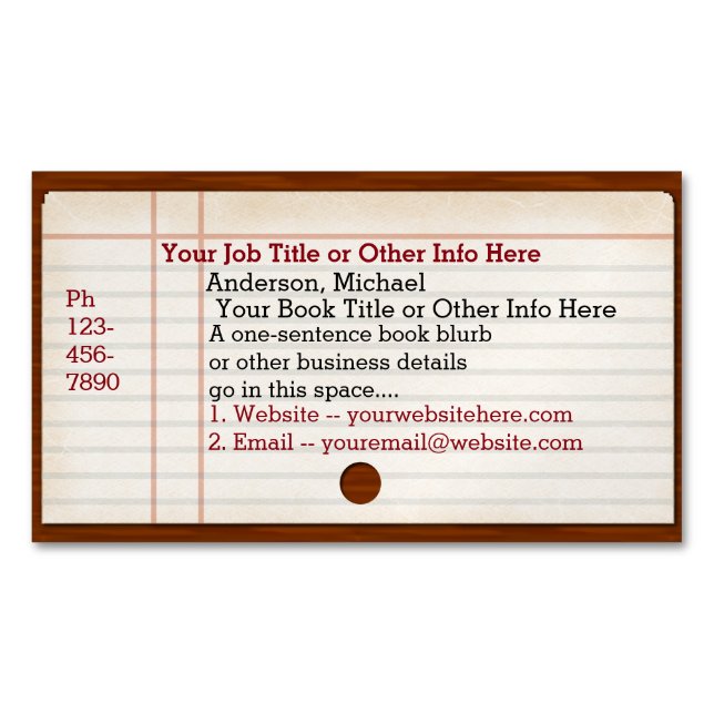 Skrivprogramsförfattarbibliotek för Bibliotek-kort Magnetiska Visitkort (Framsida)