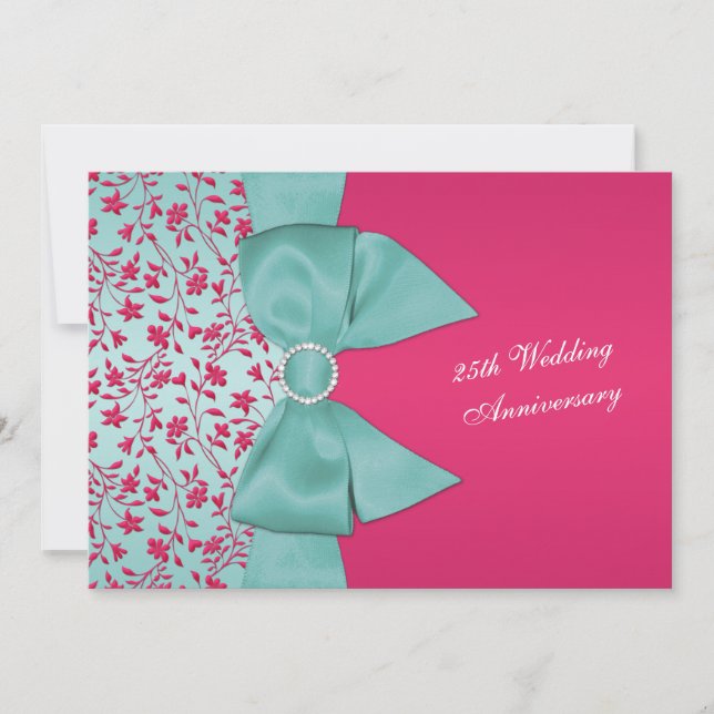 SKRIVT RIBBON Fuschia, Grönt 25-årsdagen Inbjudningar (Framsida)