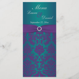 SKRIVT RIBBON Prple, Teal Bröllop Menu Card Meny