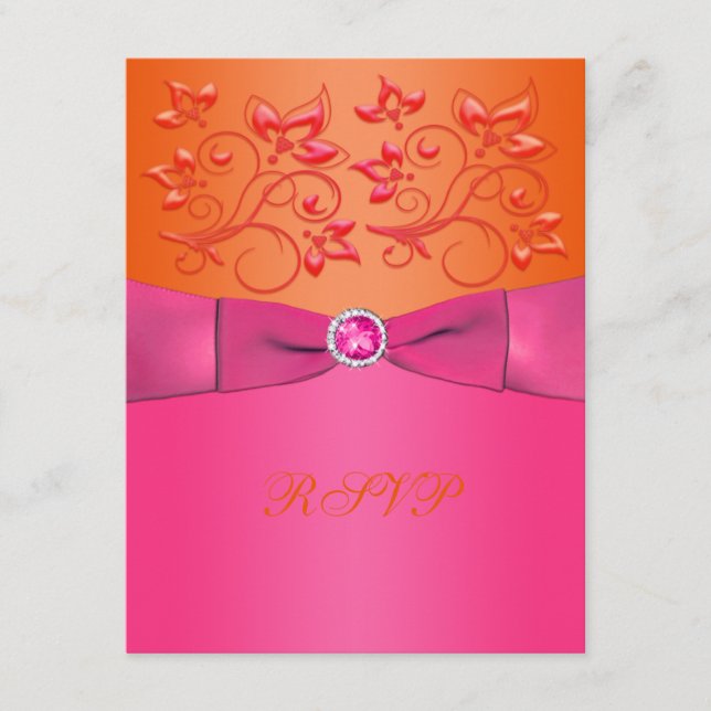SKRIVT RIBBON-Rosa, Orange Blommigt-svarskort OSA Kort (Framsida)