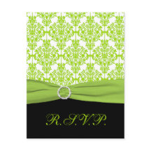 SKRIVT RIBBON-svarskort, Grönt Damask-svarskort