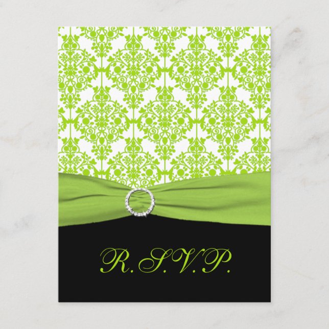 SKRIVT RIBBON-svarskort, Grönt Damask-svarskort OSA Kort (Framsida)