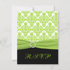 SKRIVT RIBBON-svarskort, Grönt Damask-svarskort OSA Kort