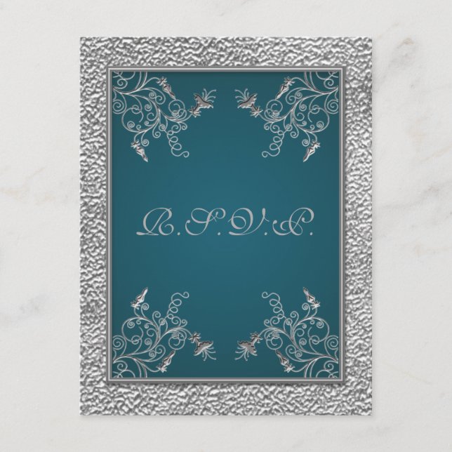 SKRIVT RIBBON Teal på FAUX Pewter OSA kort (Framsida)