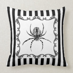 Skrolig Gothic Spider Svarta och vita Rand Tecknin Kudde