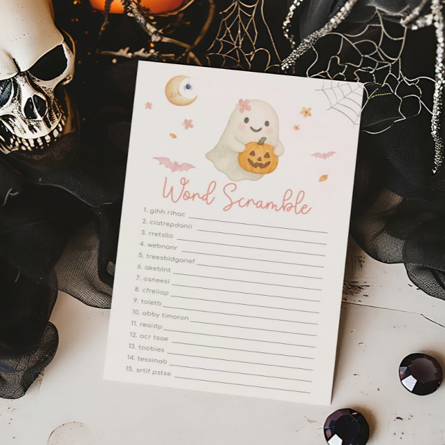 Skrosa Halloween Lille Boo Ordspridningslek Spel (Girl Little Boo Baby Shower Word Scramble Game)