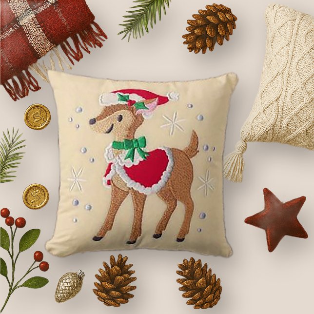 Skrovade julrenar med Santa Hat Kudde (Skapare uppladdad)
