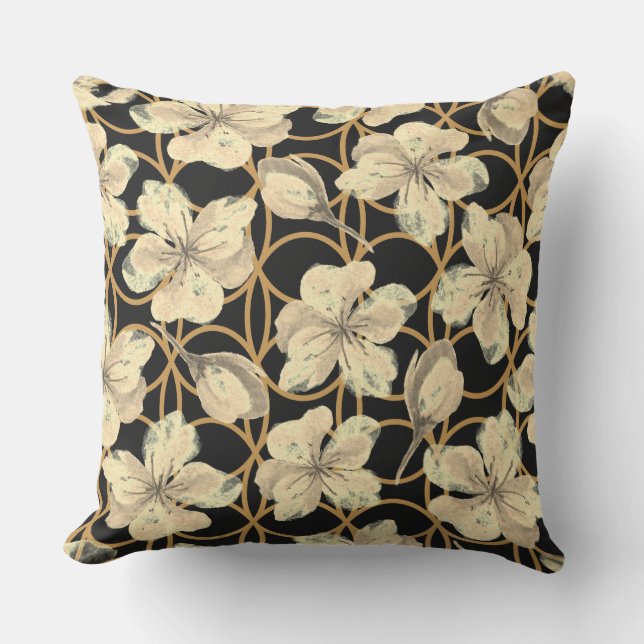 Skrovblommor med vattenfärg på svart inomhus kudde (Framsida)