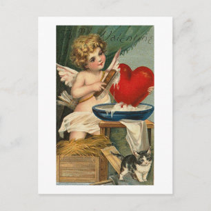 Skrubbning Heart Cupid och Cat Vykort