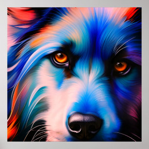 SKRUFFY BLUE N RED TERRIER HUND POSTER