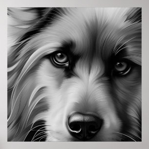SKRUFFY TERRIER HUND BLACK AND WHITE POSTER