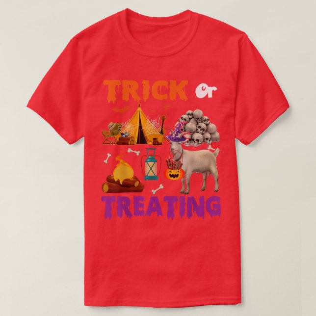 Skruva eller behandla Halloween Goat Camping Scary T Shirt (Design framsida)
