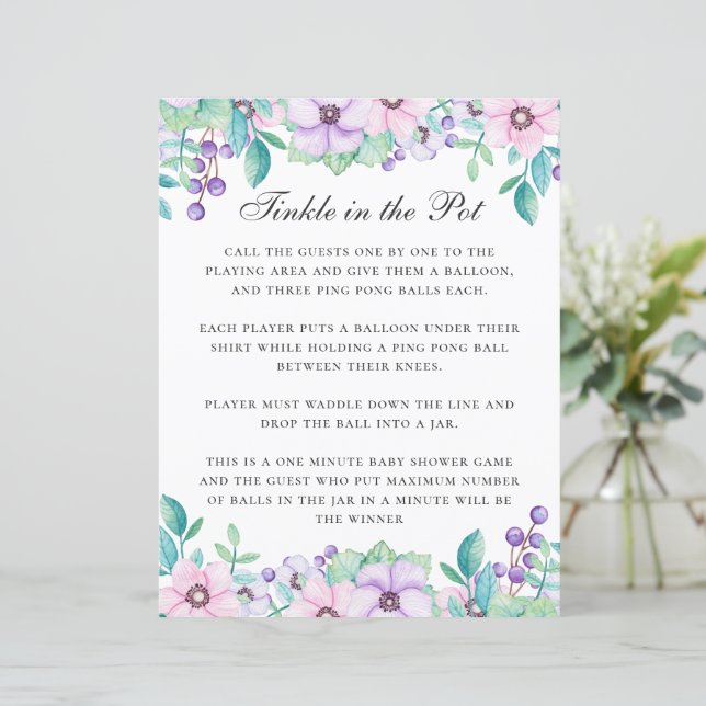 Skruva i krukan. Lila blommigt babyduschspel (Stående Fram)