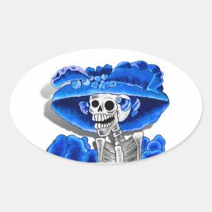 Skruva Skeleton Woman i Blue Bonnet Ovalt Klistermärke