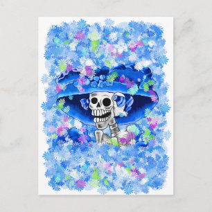 Skruva Skeleton Woman i Blue Bonnet Vykort