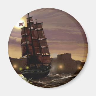 Skruvbåt som ses genom spyglass. magnet